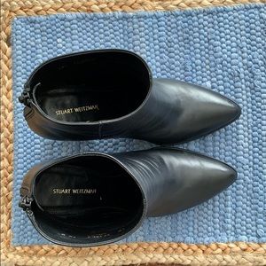 Stuart Weitman Pointy Toe Black Wedge Booties